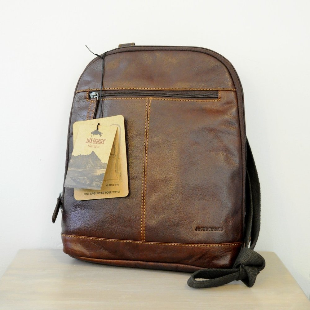 NWT JACK GEORGES BROWN VOYAGER SMALL CONVERTIBLE BACKPACK CROSSBODY